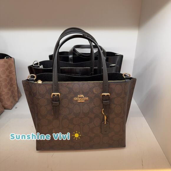 NWT Coach Mollie Tote 25 Signature Canvas Crossbody Strap cv965 IM/WALNUT/BLACK